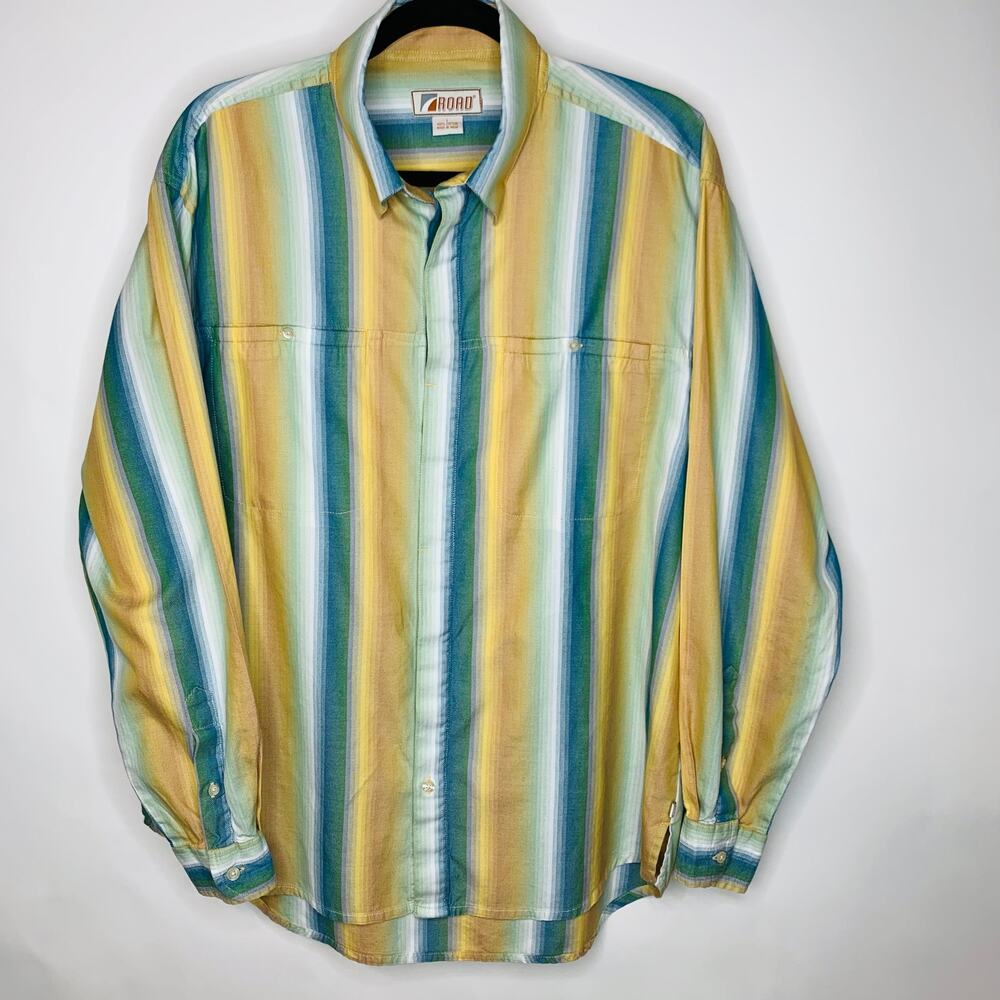 Road Stripe Long Sleeve Shirt Sz Large Cotton
